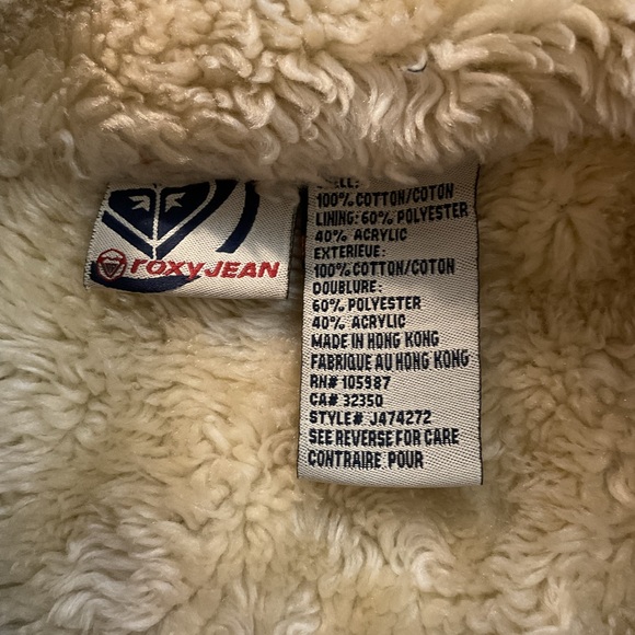 Vintage Roxy Sherpa Lined Denim Jacket Y2K Blue Jean Trucker Coat 100% Cotton - Picture 8 of 8